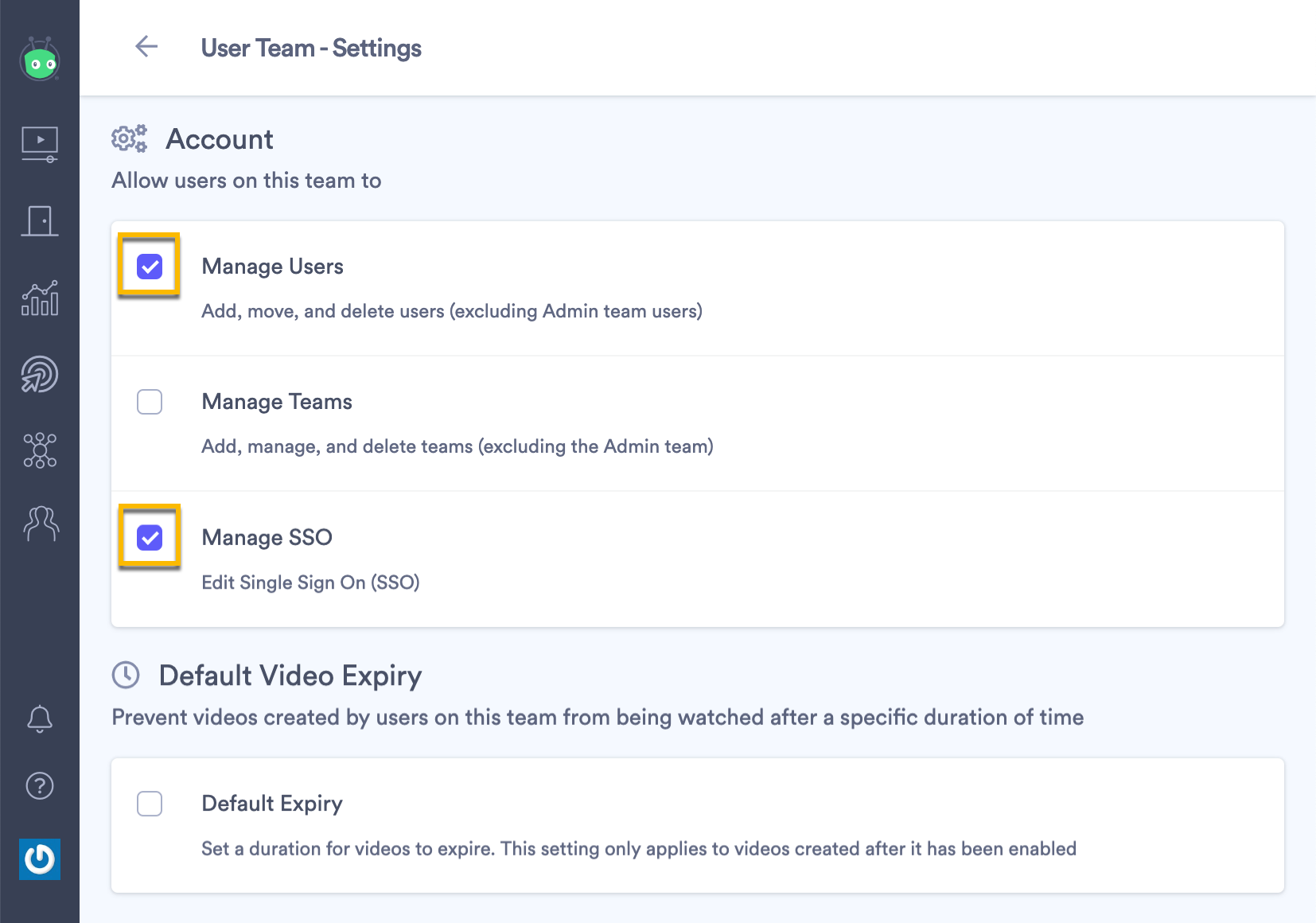 Saving changes to Team Settings