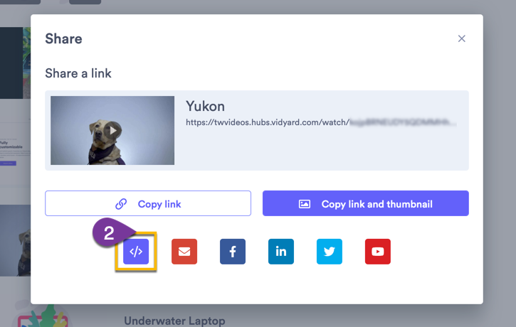 Embed button in sharing options to access embed code