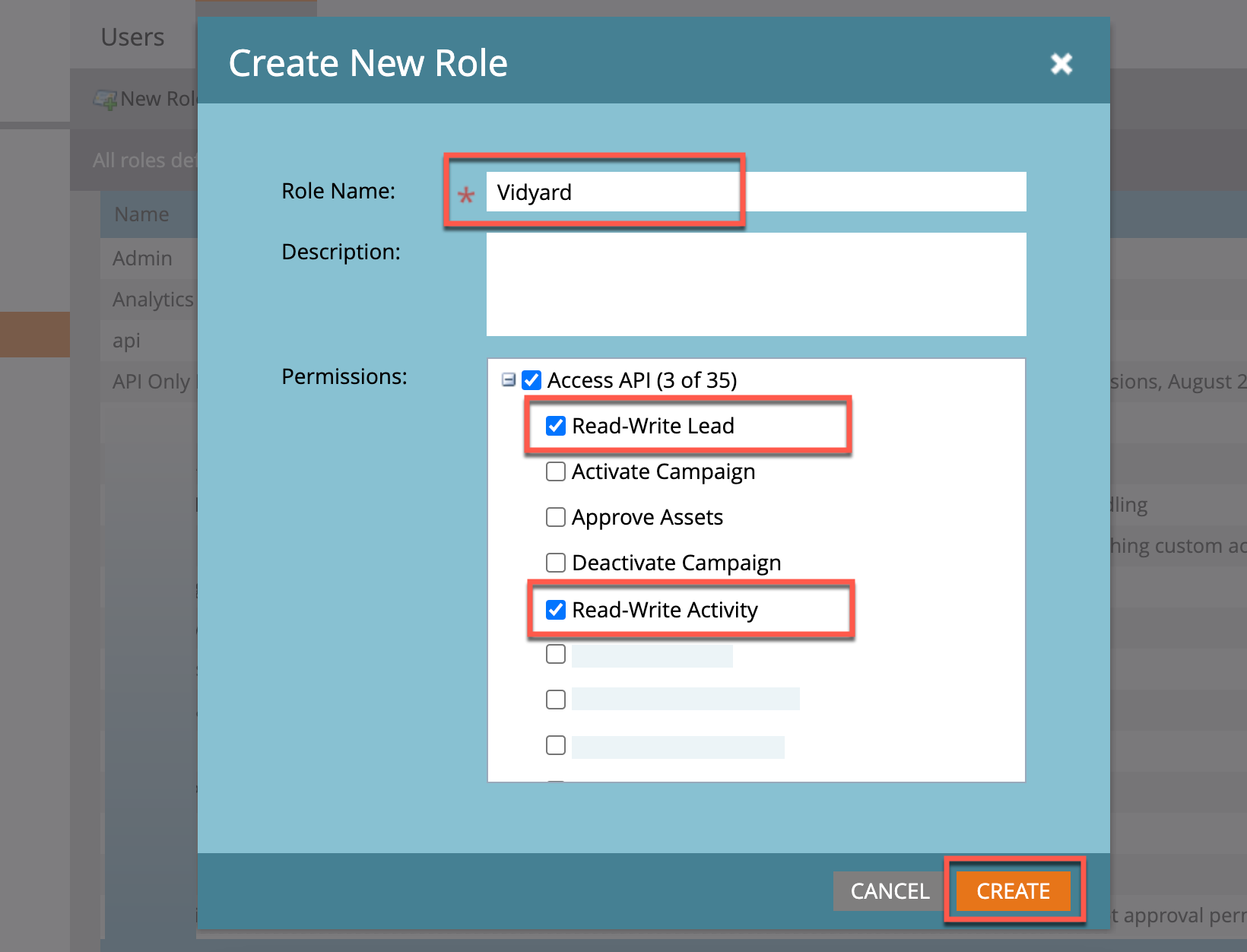 Giving the new Vidyard role API access permissions