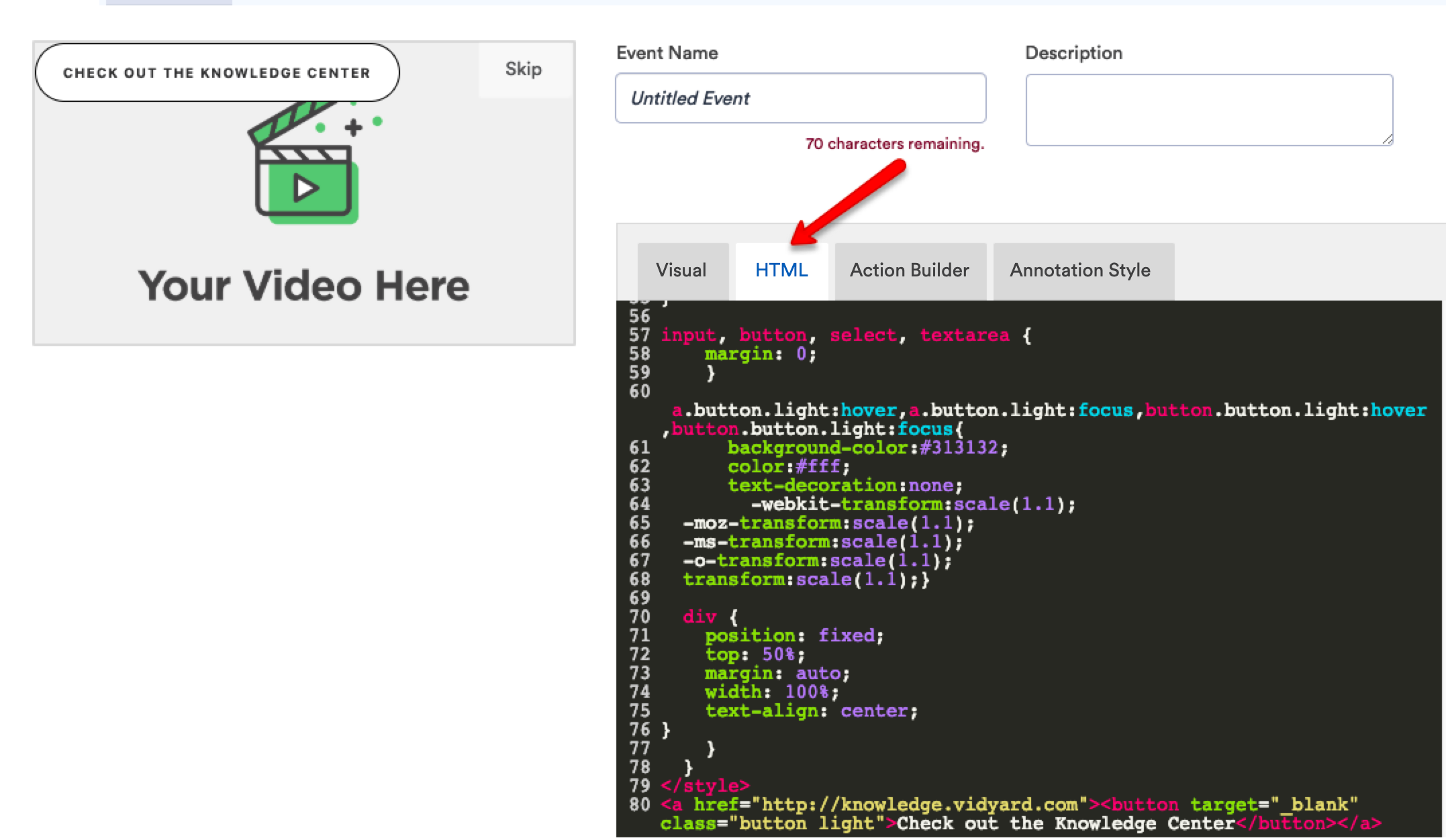 HTML window with code from annotation example