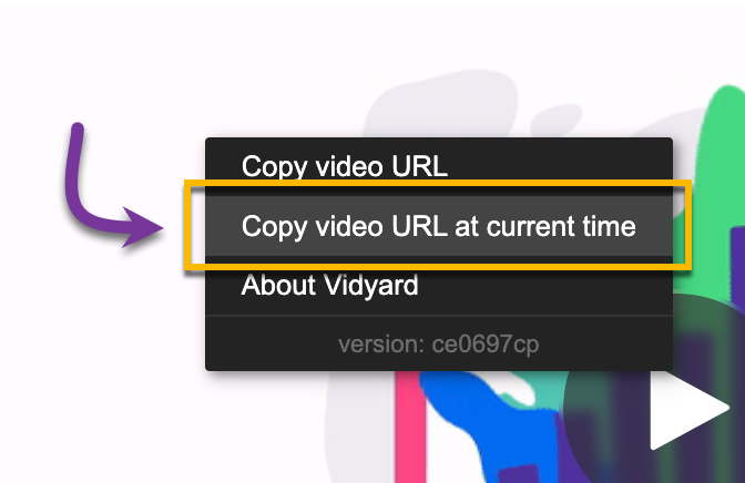 Open video context menu with copy URL at current time selected