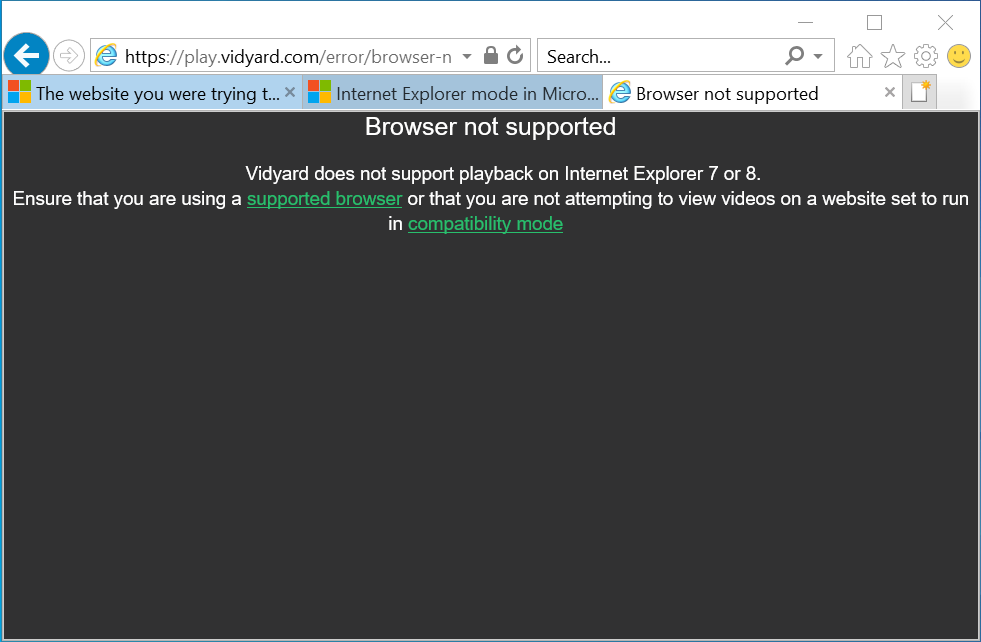 Why am I receiving a "Browser not supported" message when opening a