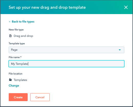 Choose Page under Template Type and then click Create
