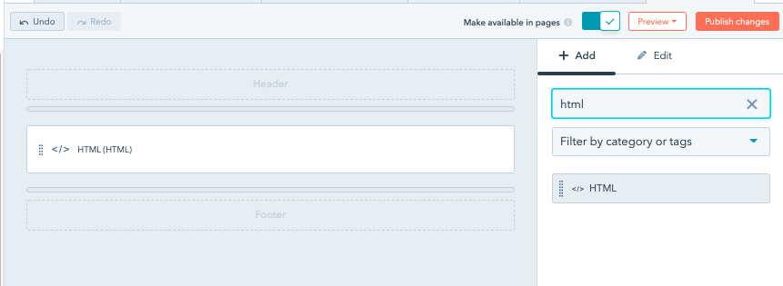 Choose HTML compontent and drag it into your landing page