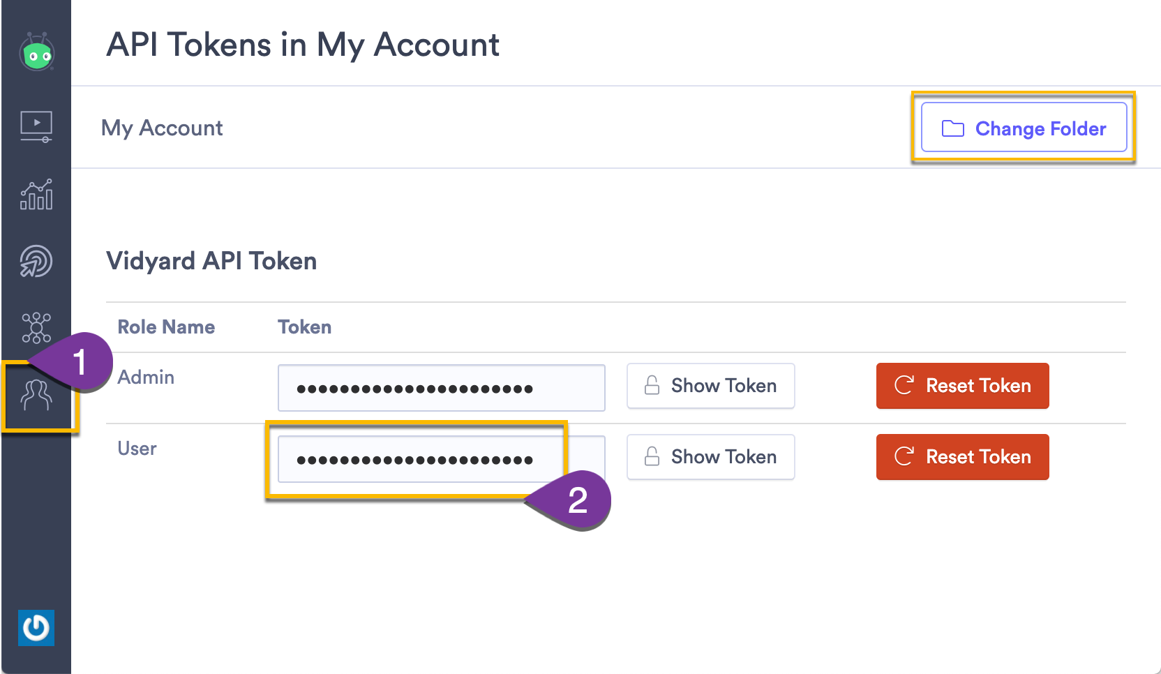 Copying an API Token in Vidyard