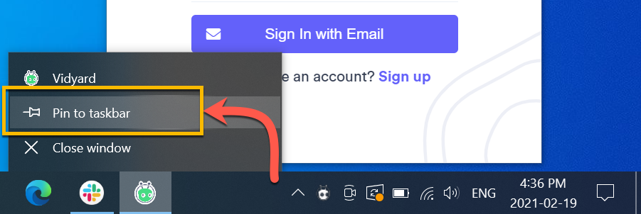 Pinning the Desktop app to your Windows taskbar for easy access