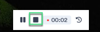 Recording controls with focus on stop button next to pause option and timestamp