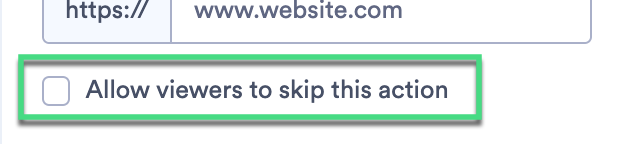 In-video actions settings showing checkbox for allowing viewers to skip