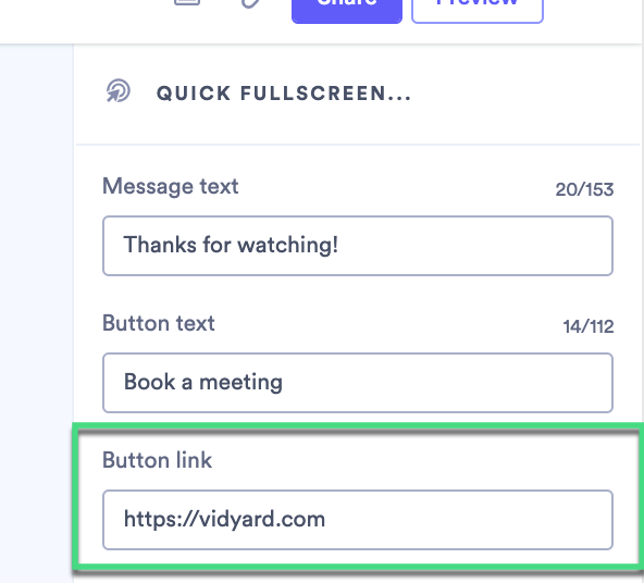 Action edit box showing where to enter button link to book a meeting