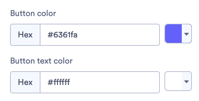 Button color and button text color selectors within Action settings