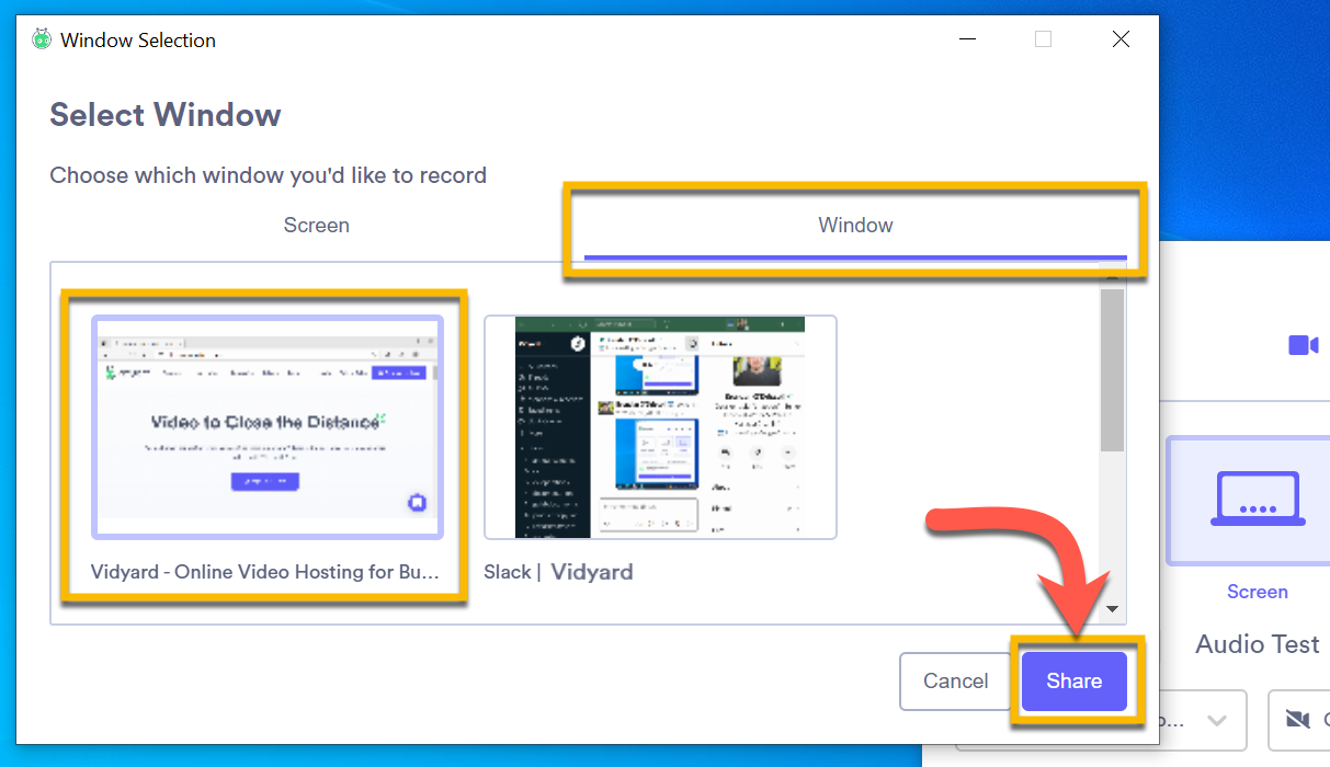 When recording you screen, a pop-up window asks you to select the part of your screen you want to capture (your entire screen vs a specific application window