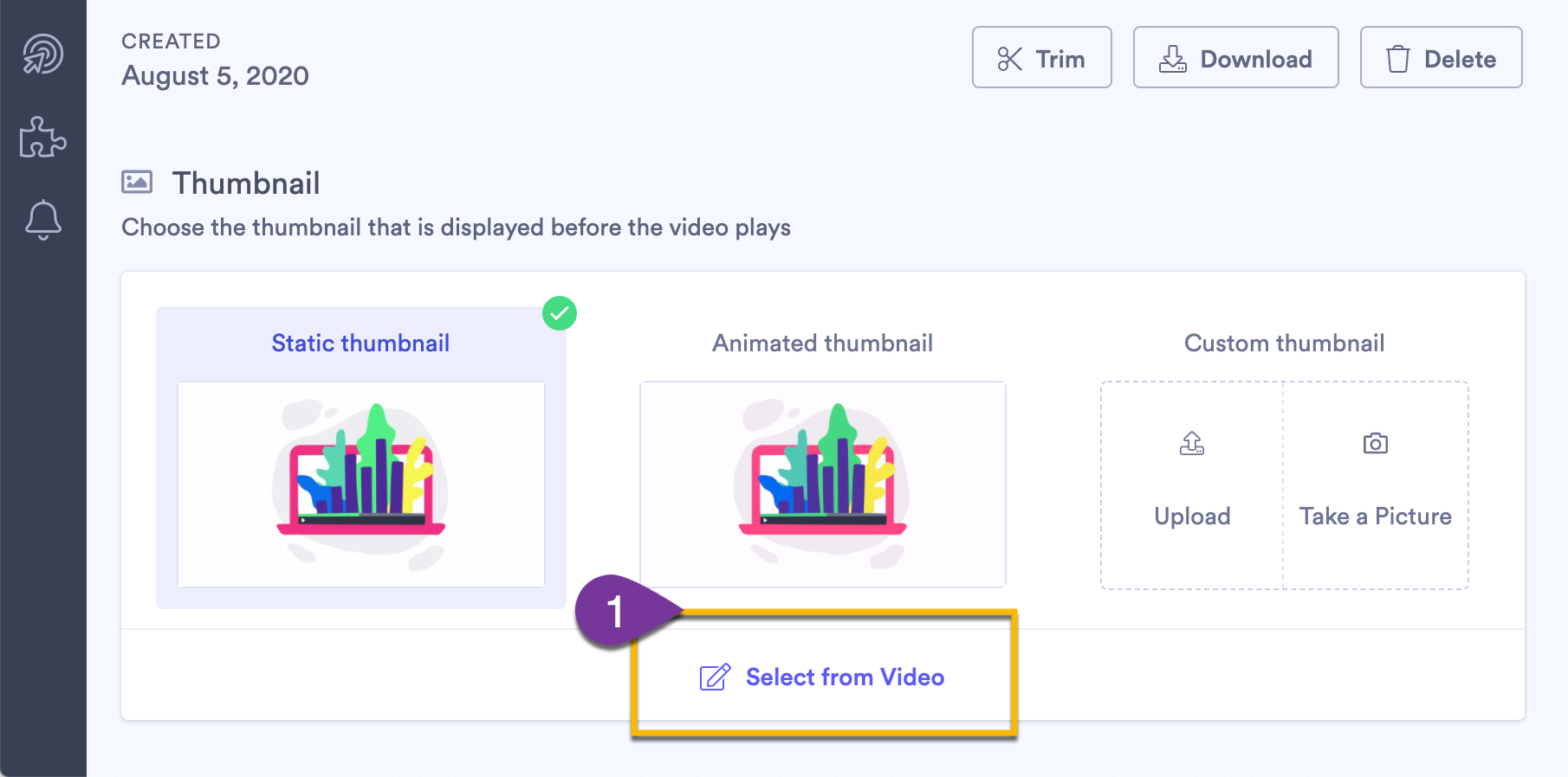 Clicking on the Select from Video option to choose a new thumbnail image from the timeline