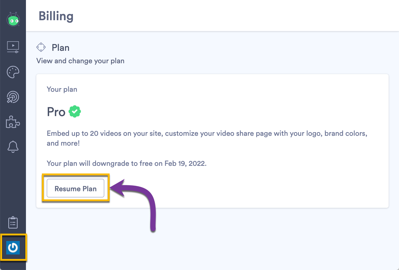 On the Billing page in your account, selecting the option to Resume your subscription if the current billing cycle has not yet lapsed