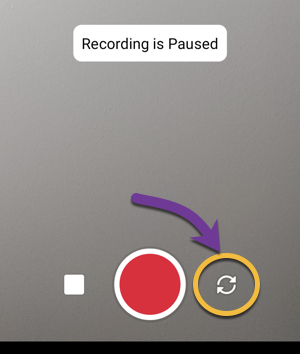 Switching between your phone's rear and front-facing cameras while the recording is paused