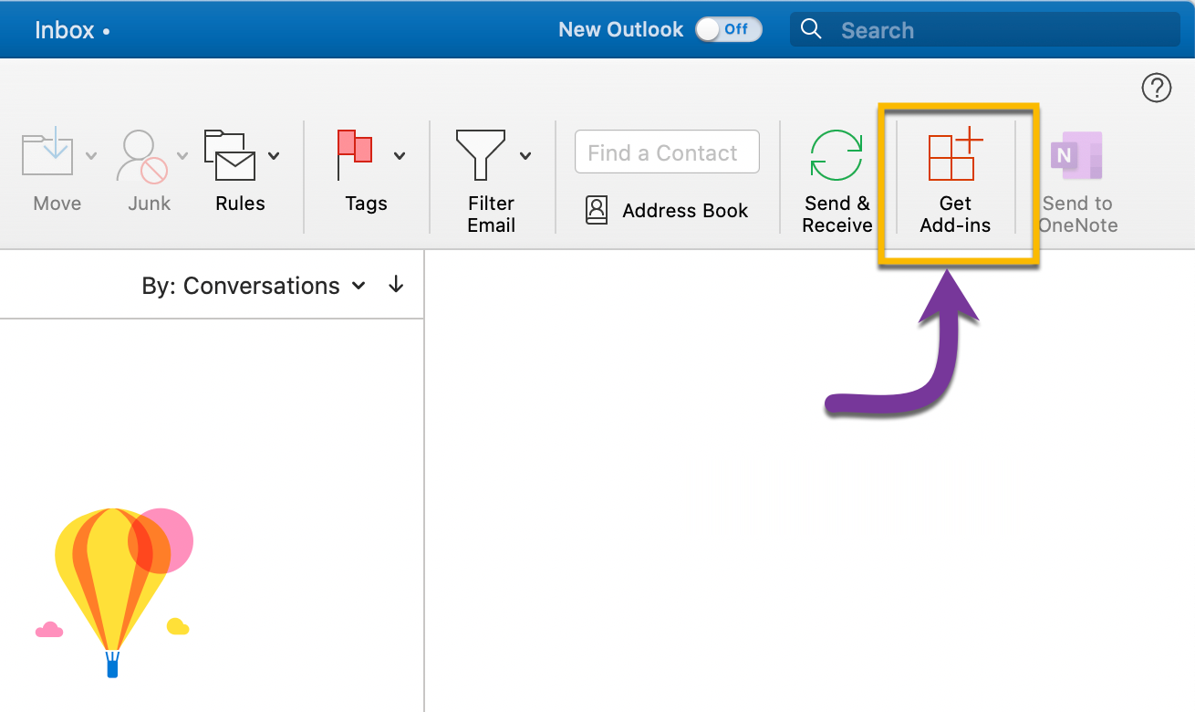 Select the Get Add-ins bottom directly from your Outlook account