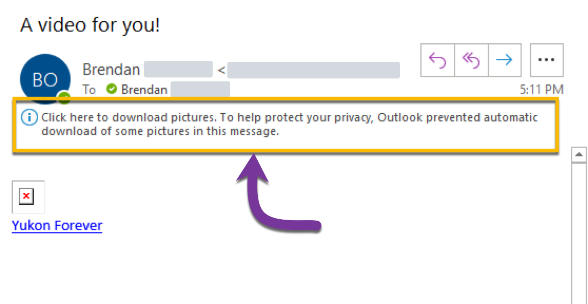 Error that appears in an Outlook email saying that it has prevented pictures from being downloaded automatically