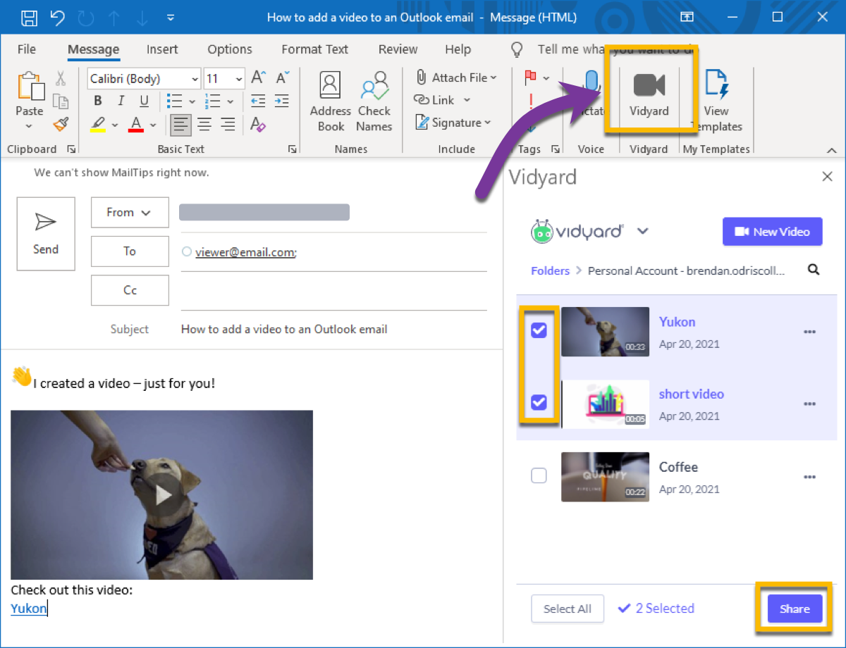 Embedding an email in outlook