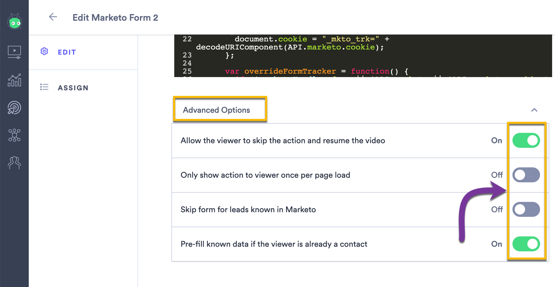 Using the Advanced Options settings to adjust the behavior of your form, like whether the viewer can choose to skip it