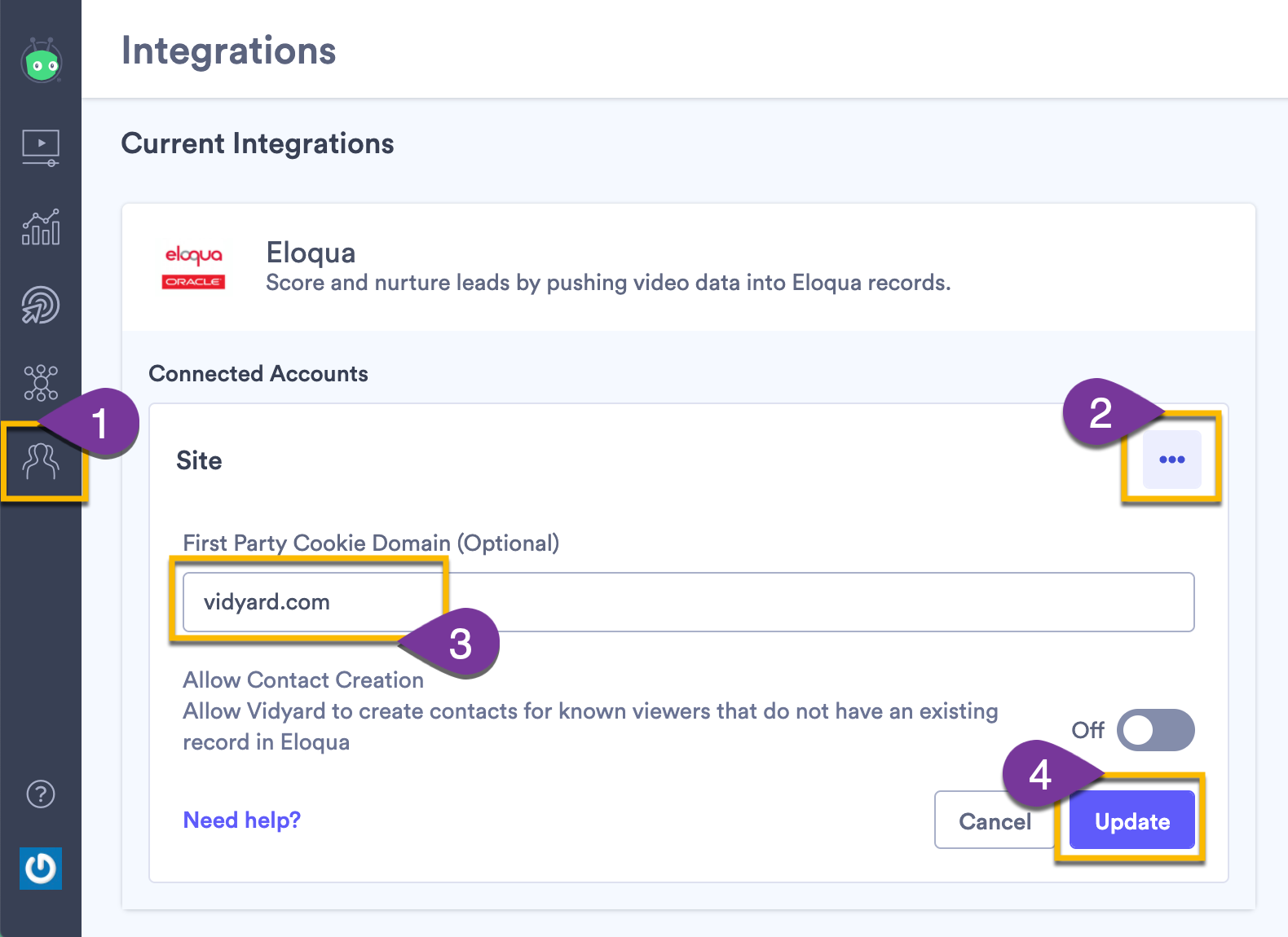 Updating the Eloqua integration in Vidyard to enable first-party cookie tracking