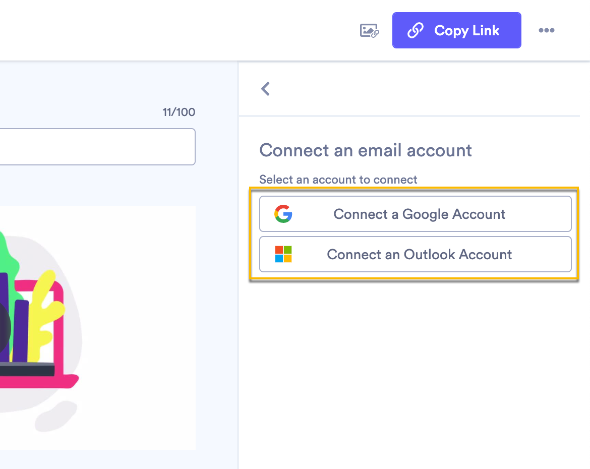 Choosing either the option to connect your Google or Microsoft account with Vidyard