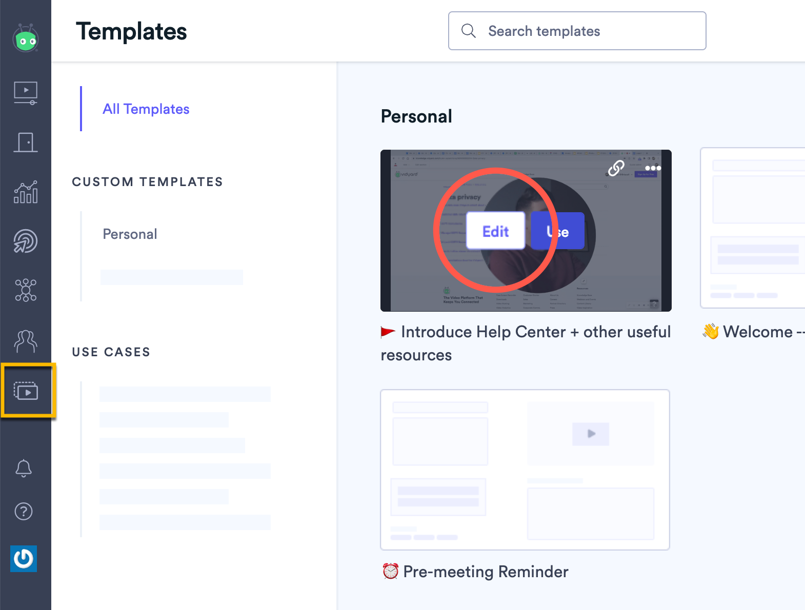 Hovering over a template in your library, then selecting Edit