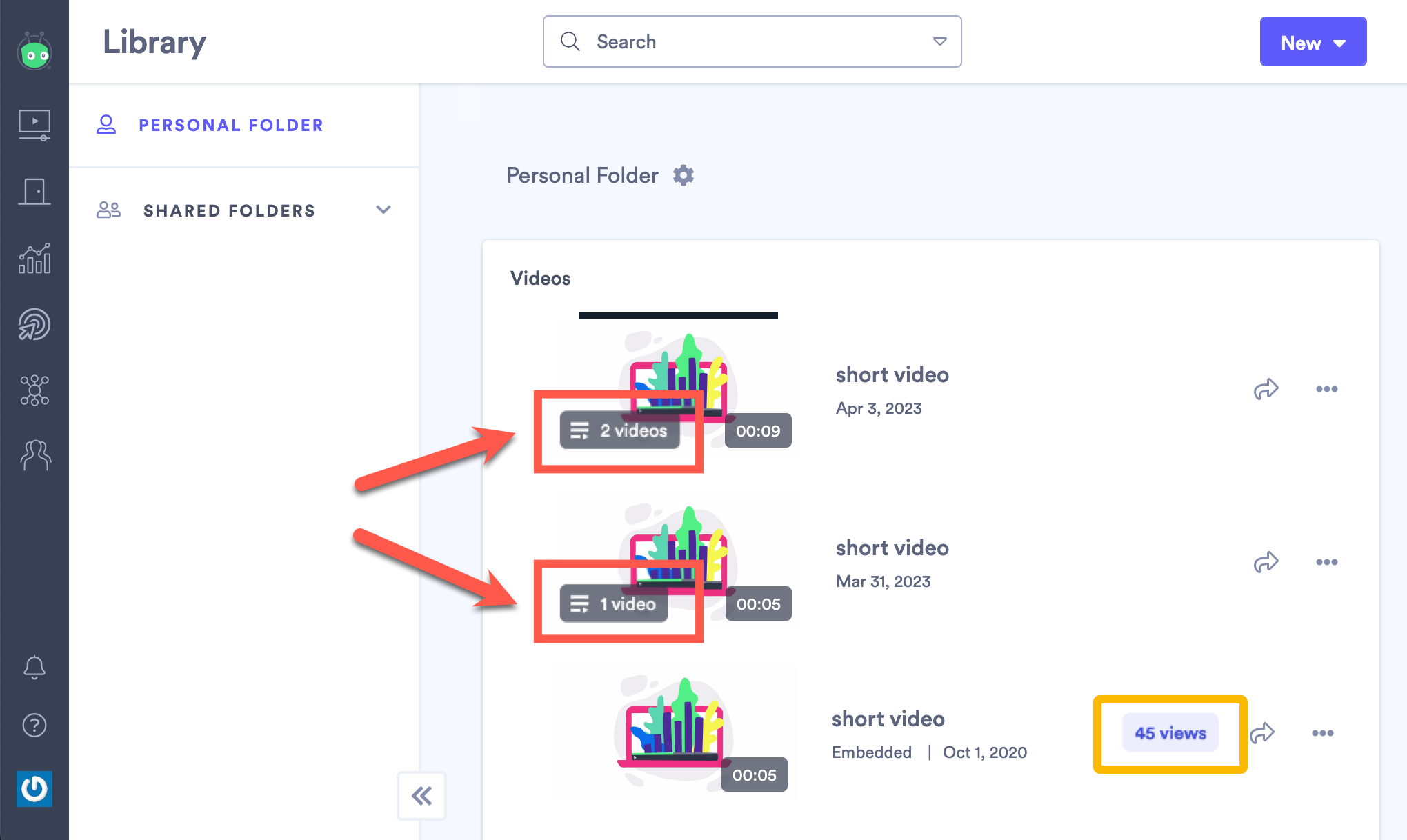 Your video library, identifying how to spot the difference between a video and playlist