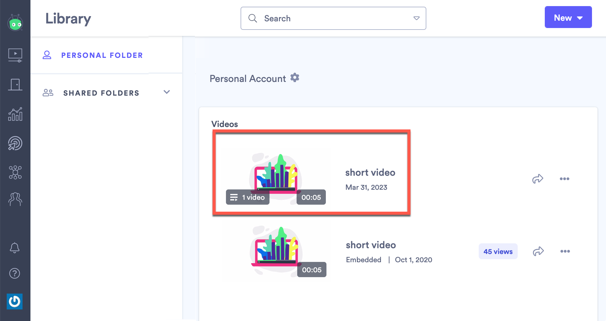 A playlist in your library that only contains one video. It was created when you shared a single video from a shared folder using the the Vidyard app