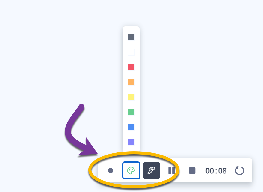 Selecting the drawing tool from the Vidyard's screen recording controls