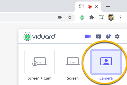 Selecting the Camera recording option from the extension