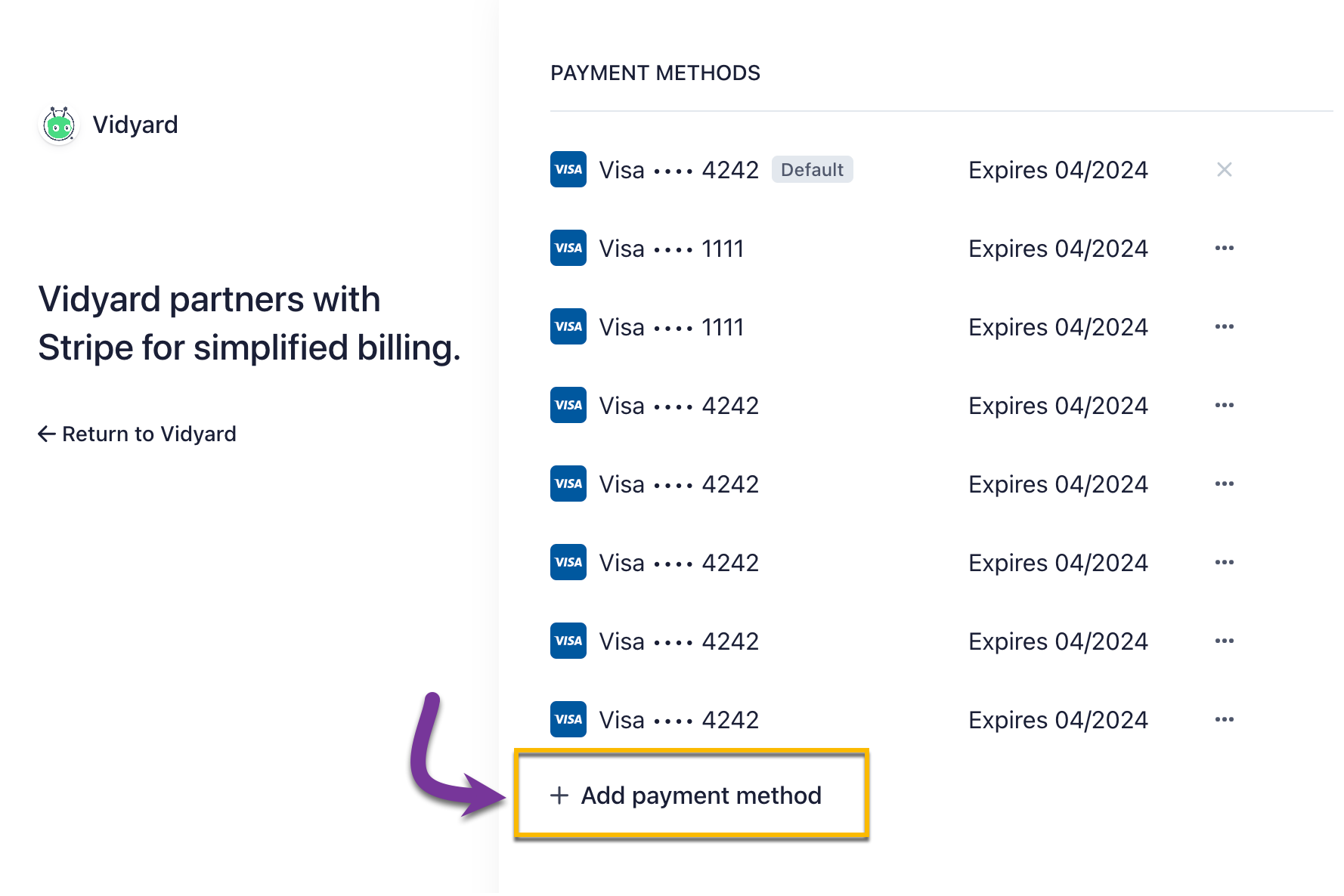 Choosing to add a new credit card to your account's Billing Portal