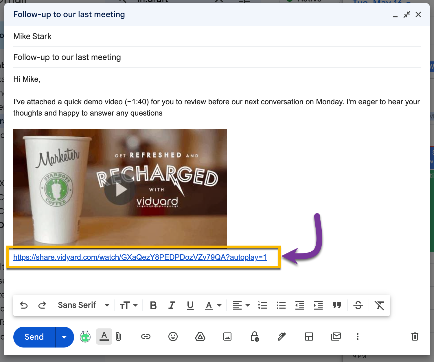 An email message, tracked by Salesforce, that contains the sharing page URL and domain name in the body of the email.