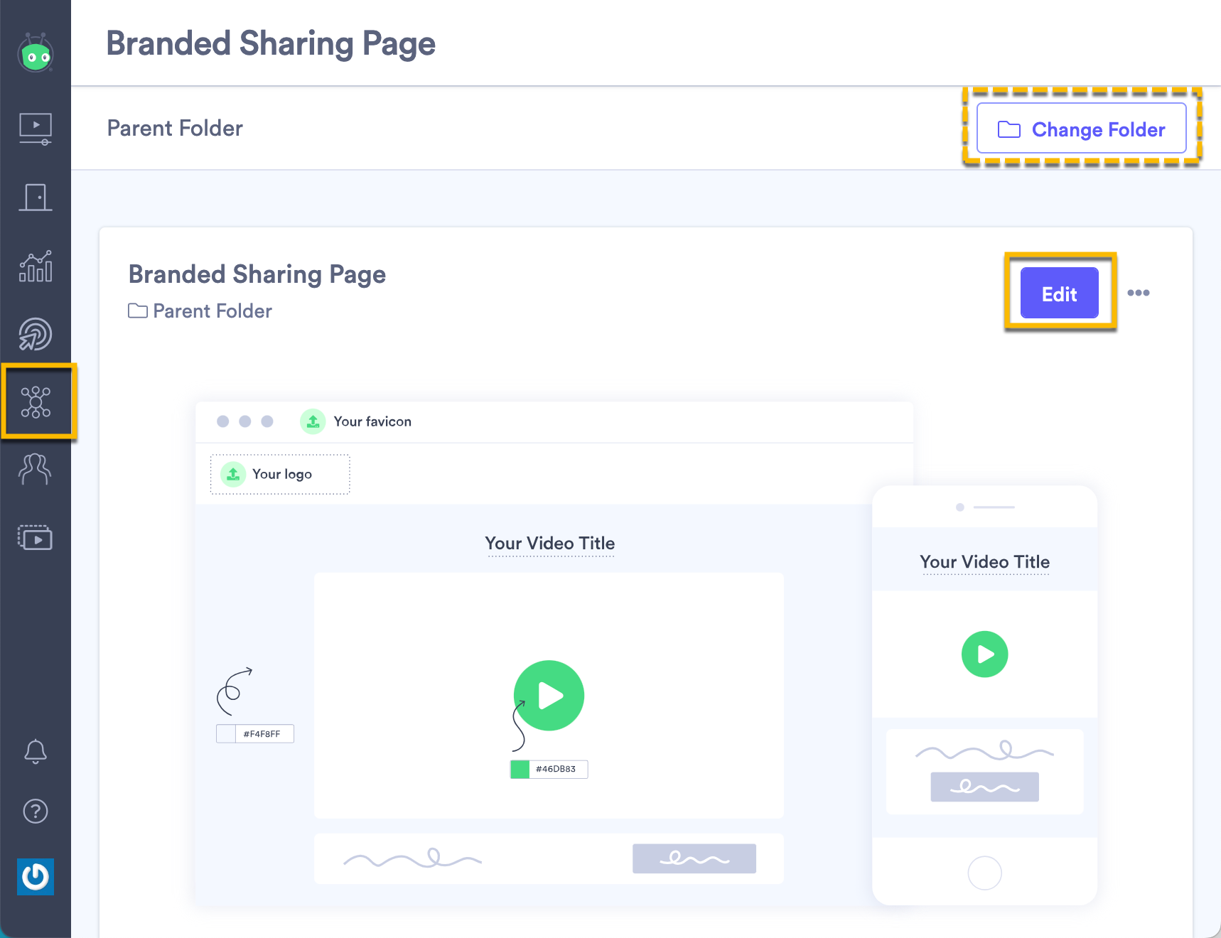 Opening the settings for the sharing page you want to secure with SSO