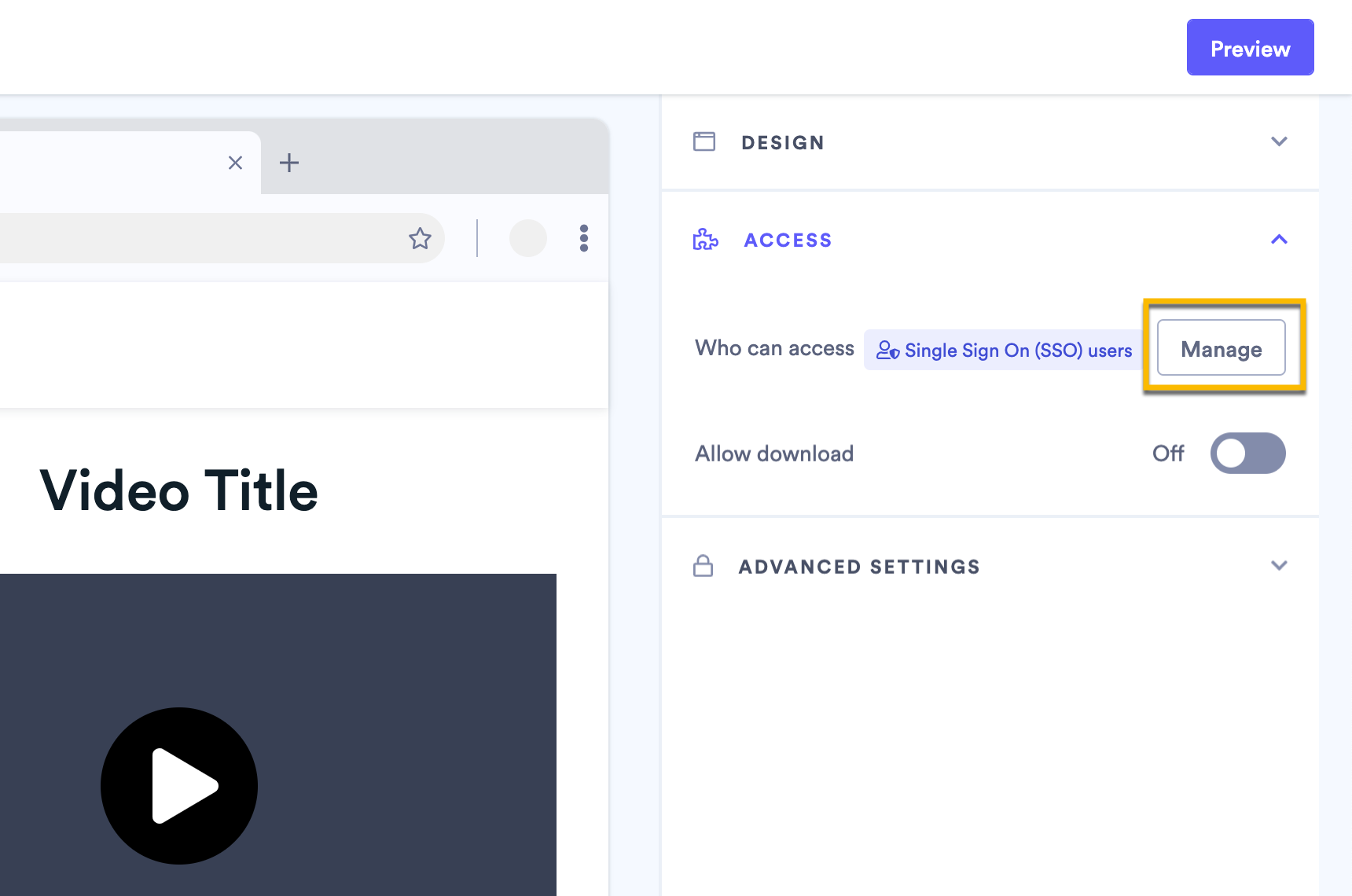 Changing the sharing page access setting to only allow SSO users
