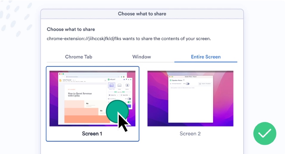 Two screens to select from with one chosen and green checkmark