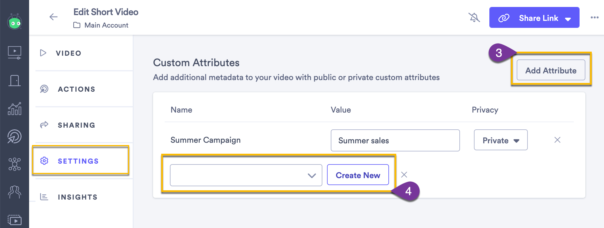 Creating a new attribute from the Settings menu and entering the attribute's name