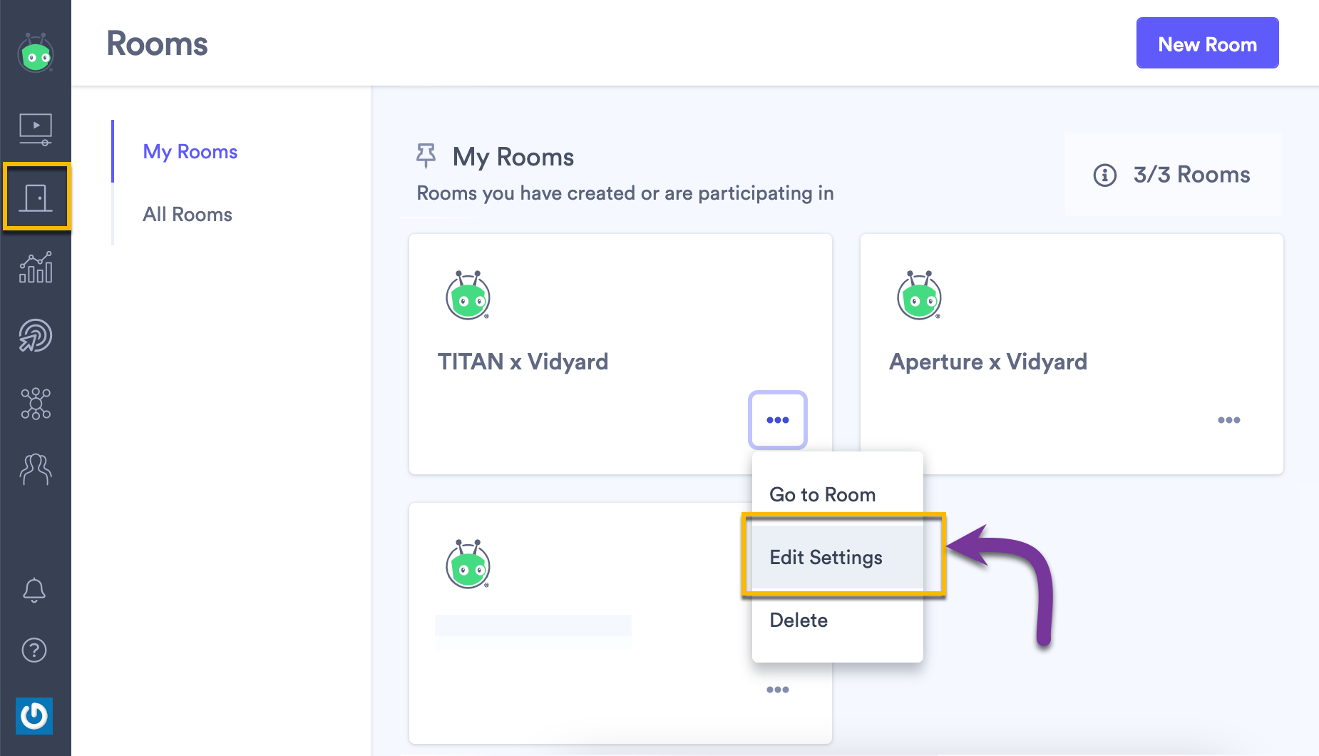 Opening the menu next to a Room in your library, then clicking on Edit Settings