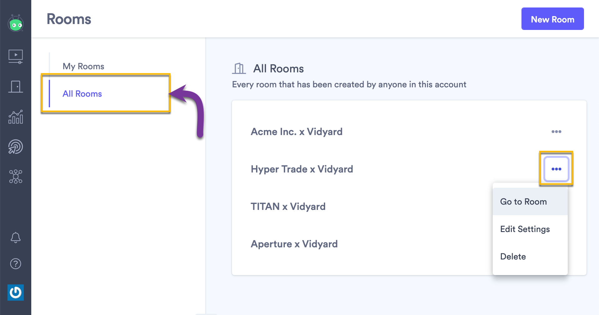 In your Rooms library, selecting 'All Rooms' to join and edit Rooms that team members' your created