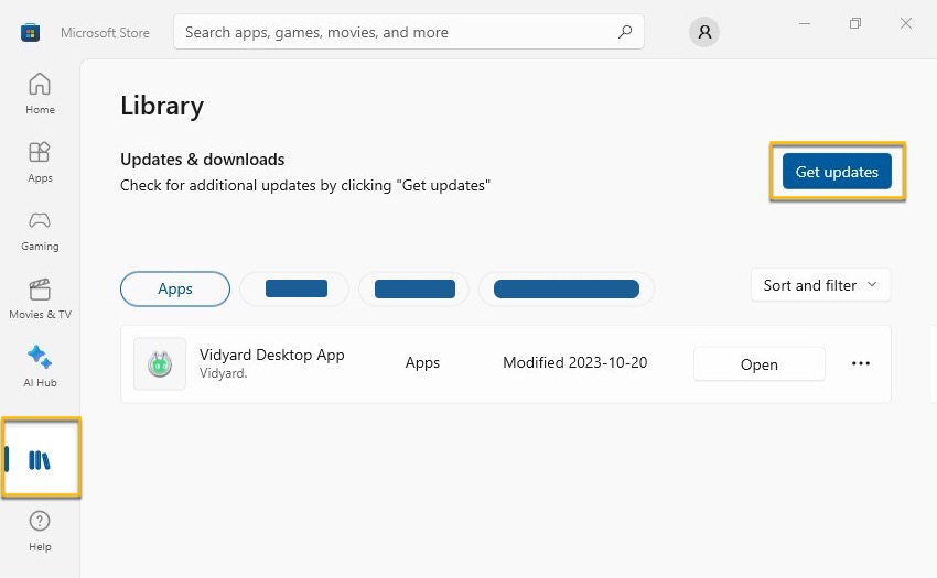 In the Microsoft Store, opening your library of apps and selecting Get Updates
