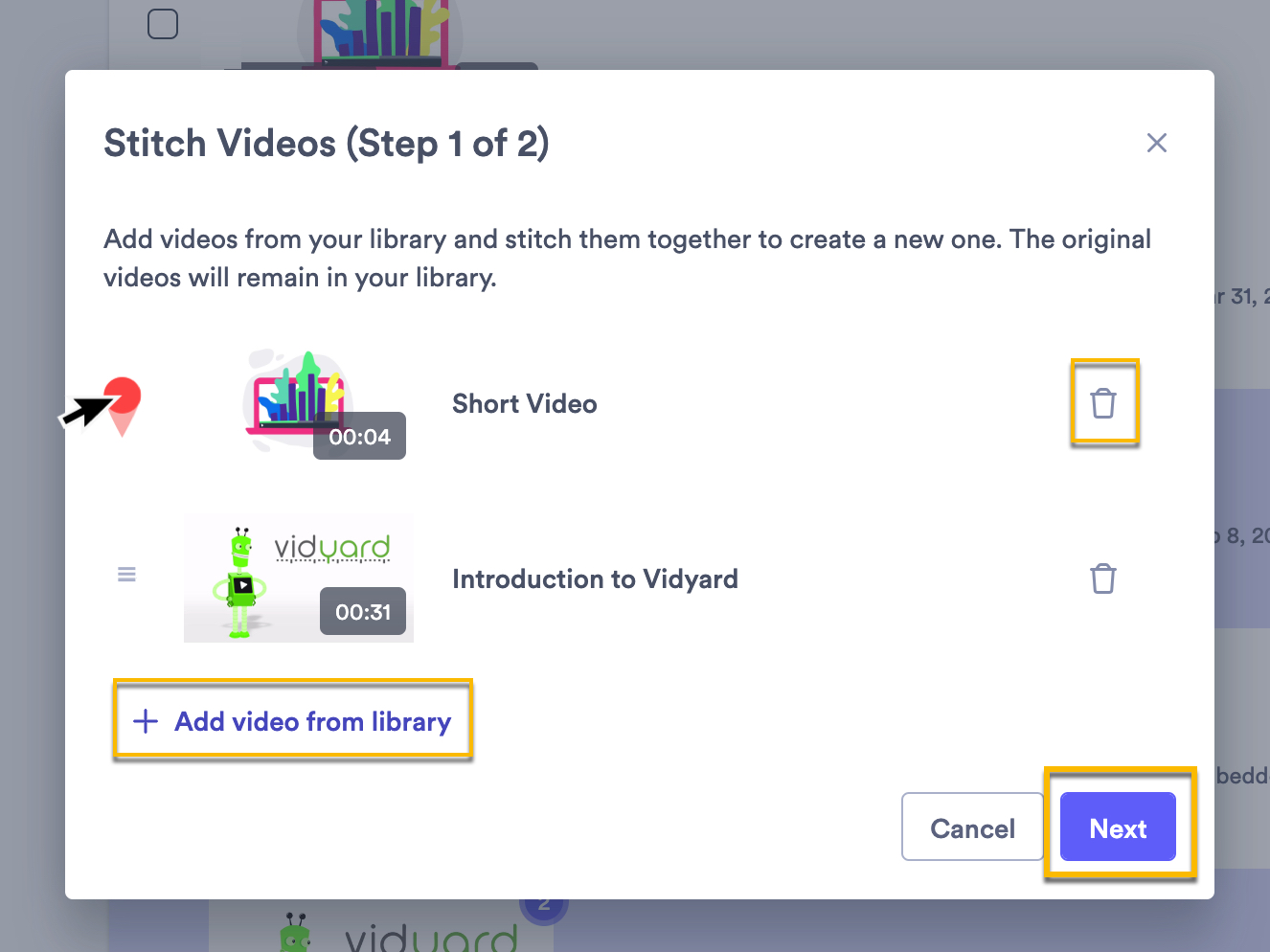 Stitch edit screen where you can add, remove, or rearrange videos