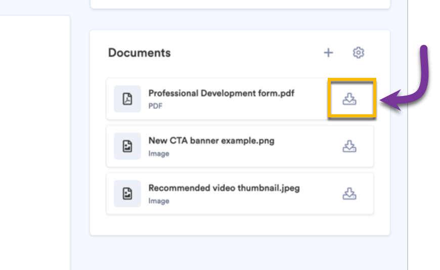 Download button next to file in the Documents list of a Room