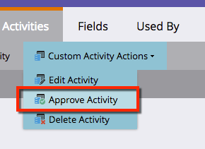 Under the Custom Activity Actions button is the Approve Activity button.