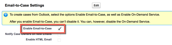Enable Email-to-Case button