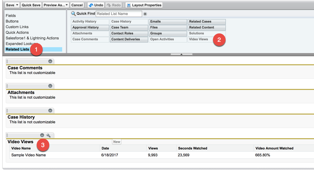 Add Video Views related list to case layout