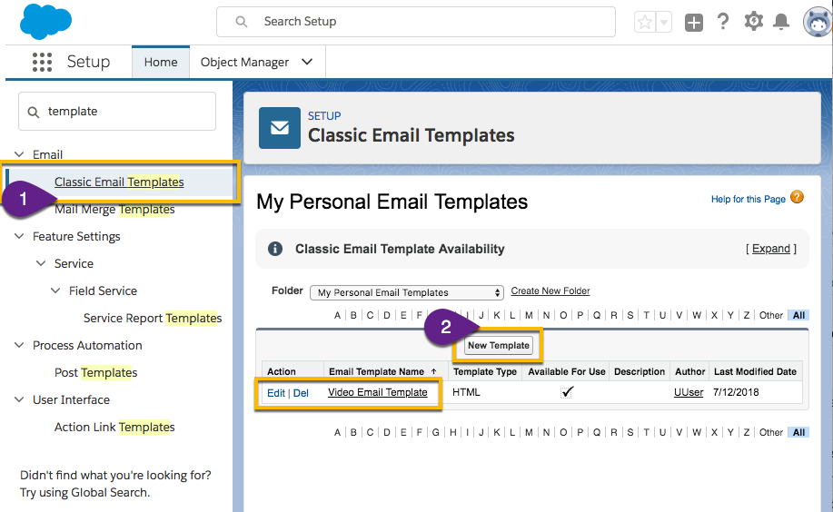Steps in Salesforce to create or edit an email template
