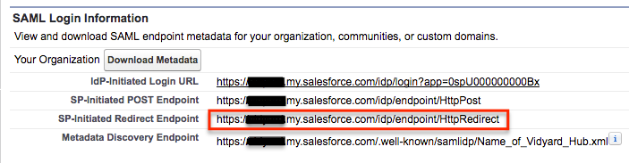 SP-Initiated Redirect Endpoint is found under SAML Login Information.