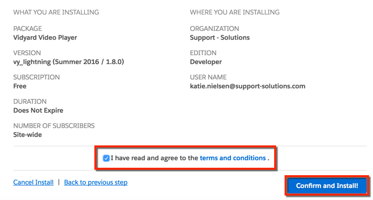 Near the bottom of the page there is a checkbox to agree to the terms and conditions of this application. Underneath and to the left is the Confirm and Install button. 