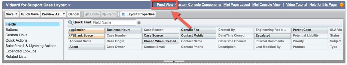 Feed View button within an individual case layout