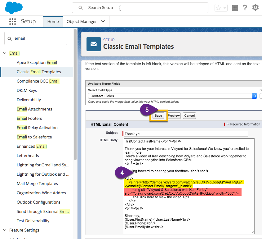 Create A Vidyard HTML Email Template In Salesforce – Vidyard Support