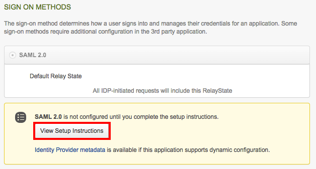 View Setup Instructions in Okta