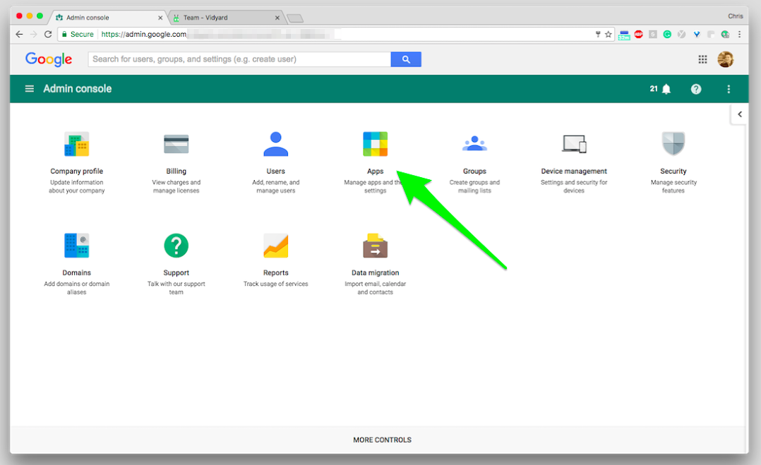 The Apps icon is in the Google Admin console.